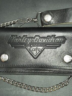 Vintage Harley-Davidson Black Leather Wallet with Chain - Las Vegas Cafe
